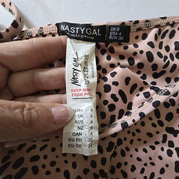 Nasty Gal 2pc Dalmatian Tie Bikini Womens Sz 6 Tan Black High Leg Cutout Front - Picture 14 of 16